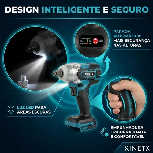 Chave Impacto Kinetx 880nm Brushless 21v+2 Bat Kit Completo