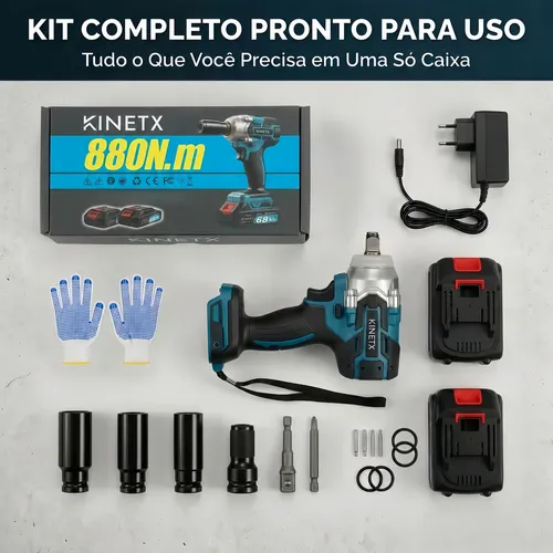 Chave Impacto Kinetx 880nm Brushless 21v+2 Bat Kit Completo