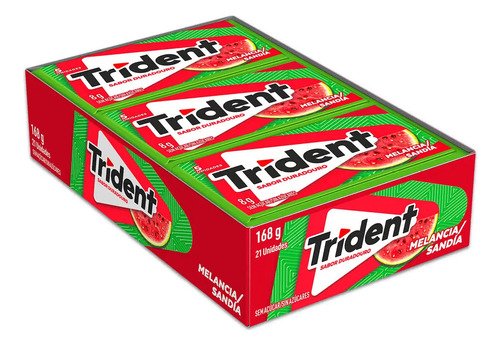 Chiclete Trident Melancia Sem Açúcar - Caixa Com 21 Unids. De 8g