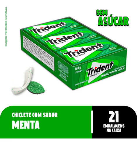 Chiclete trident menta sem acucar caixa com 21 unid de 8g
