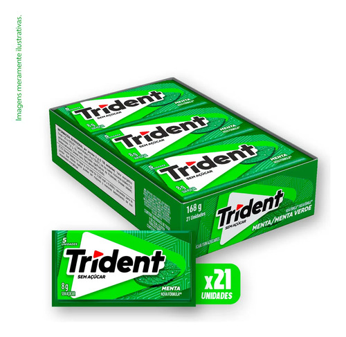 Chiclete Trident Menta Sem Açúcar - Caixa Com 21 Unid. De 8g