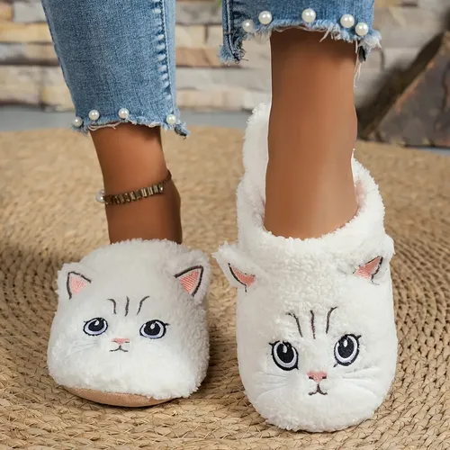 Chinelos de pelucia kawaii cat calcado confortavel para ca