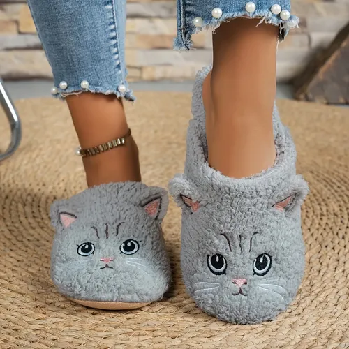 Chinelos De Pelúcia Kawaii Cat | Calçado Confortável Para Ca