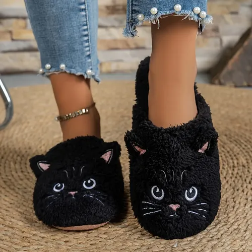Chinelos De Pelúcia Kawaii Cat | Calçado Confortável Para Ca