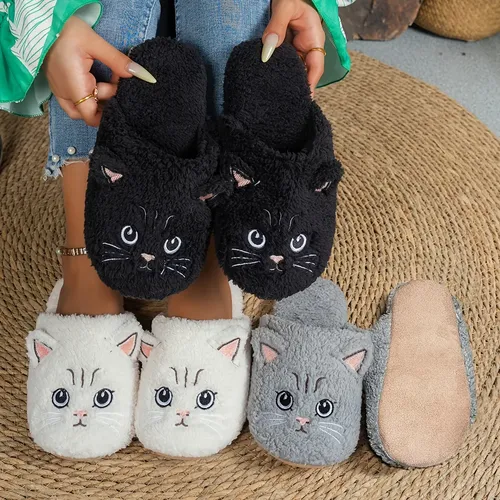 Chinelos De Pelúcia Kawaii Cat | Calçado Confortável Para Ca