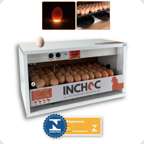 Chocadeira 50 Ovos Galinha Rolagem Automatica + Ovoscopio Branco