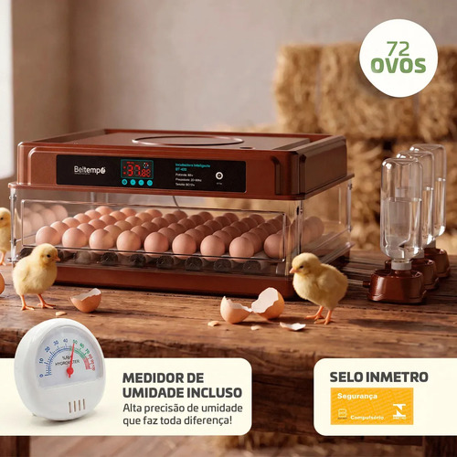 Chocadeira automatica 72 ovos com medidor de umidade lavavel