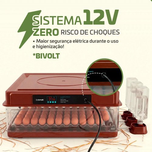Chocadeira Incubadora 130 Ovos Bivolt Certificada Inmetro Automática Profissional Beltempo BT-400 Marrom