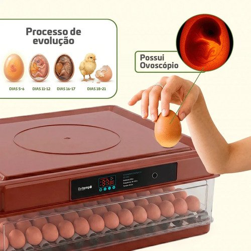 Chocadeira Incubadora 130 Ovos Bivolt Certificada Inmetro Automática Profissional Beltempo BT-400 Marrom