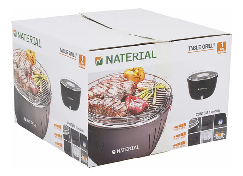 Churrasqueira Móvel Naterial Table Grill Aço Inoxidável 35x23cm Preto