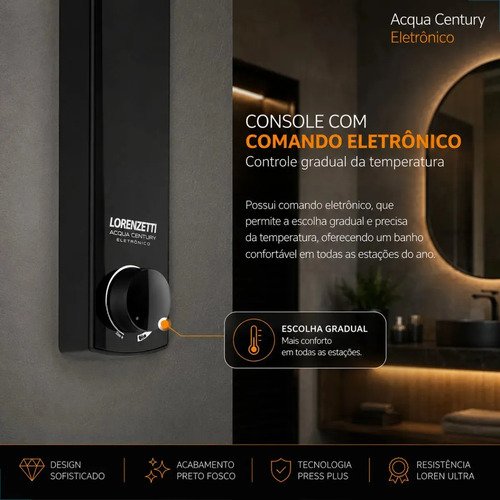 Chuveiro Ducha Eletrônico Acqua Century Lorenzetti Cor Preto Potência 7500 W