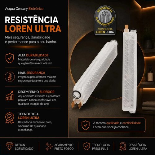 Chuveiro Ducha Eletrônico Acqua Century Lorenzetti Cor Preto Potência 7500 W