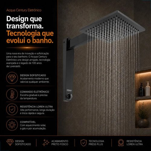 Chuveiro Ducha Eletrônico Acqua Century Lorenzetti Cor Preto Potência 7500 W