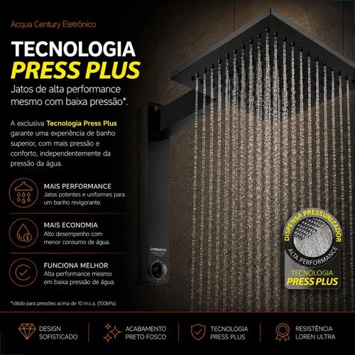 Chuveiro Ducha Eletrônico Acqua Century Lorenzetti Cor Preto Potência 7500 W
