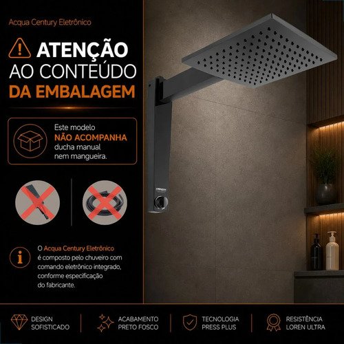 Chuveiro Ducha Eletrônico Acqua Century Lorenzetti Cor Preto Potência 7500 W