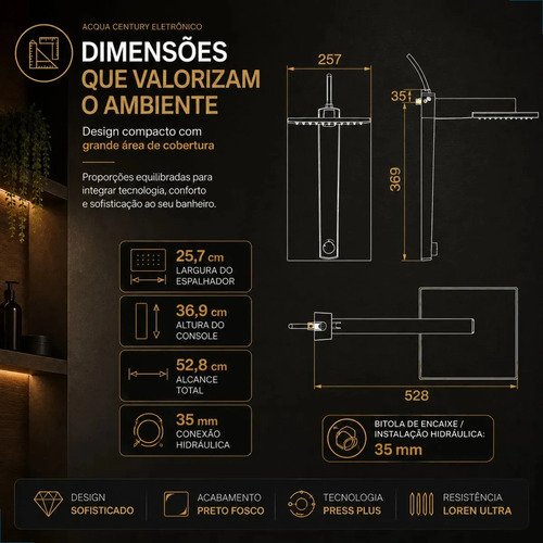 Chuveiro Ducha Eletrônico Acqua Century Lorenzetti Cor Preto Potência 7500 W