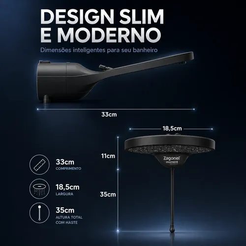 Chuveiro Eletronico 127/220v Grande Moderno Preto Economico