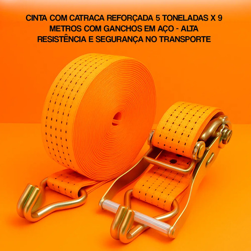 Cinta Catraca Carga 5 Toneladas 10 Metros Caminhão Amarrar Cor Laranja S-Forte