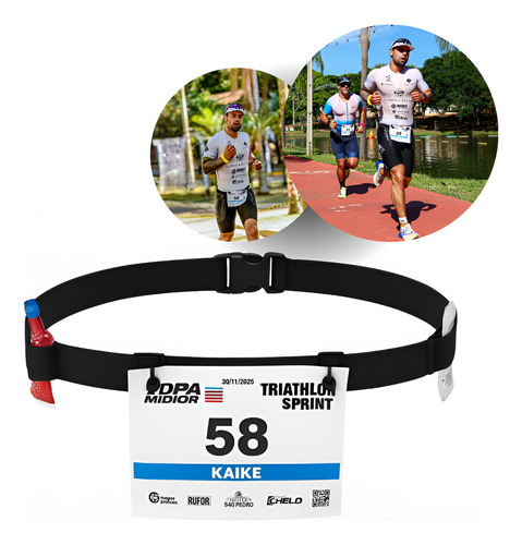 Cinto porta numero para corrida triathlon ciclismo carbo gel