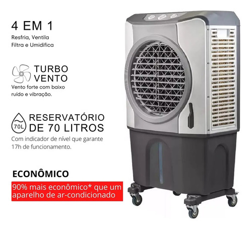 Climatizador de Ar Evaporativo MULLTX 70L, para Ambientes de até 50m², Cinza