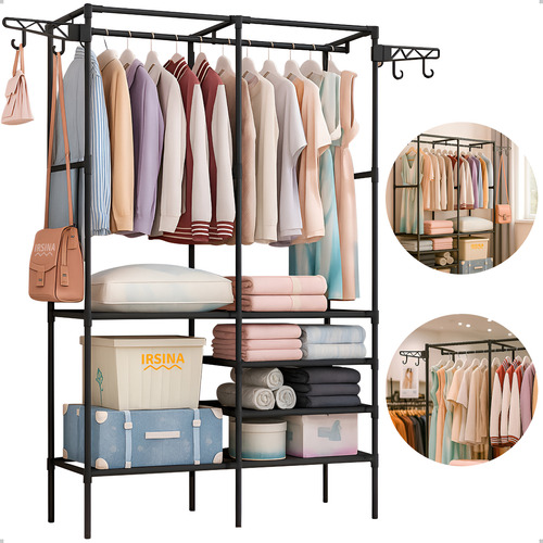 Closet aberto irsina 2 divisorias preto com 6 prateleiras ac