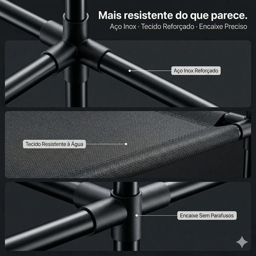 Closet Aberto IRSINA 2 Divisórias Preto com 6 Prateleiras Aço Inox