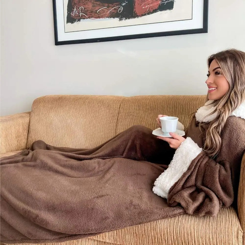 Cobertor Com Mangas Com Sherpa Aconchego Casa Dona Cor Marrom