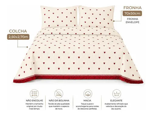 Cobre Leito Colcha Cama Queen King Size 2.5x2.7mts Coração