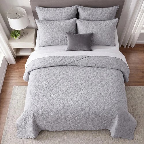 Cobre Leito Queen Matelado Dupla Face Leve Confortável Macio Cinza Matelado