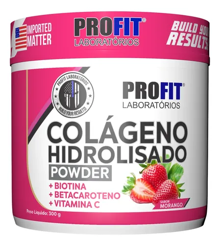 Colageno hidrolizado 300g sabor morango suplemento profit