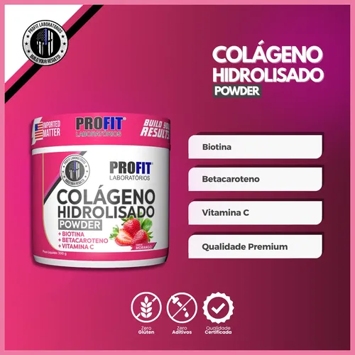 Colágeno Hidrolizado 300g Sabor Morango Suplemento Profit