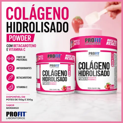 Colágeno Hidrolizado 300g Sabor Morango Suplemento Profit