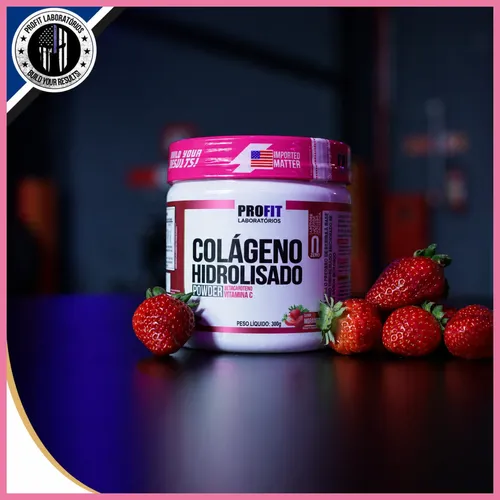 Colágeno Hidrolizado 300g Sabor Morango Suplemento Profit
