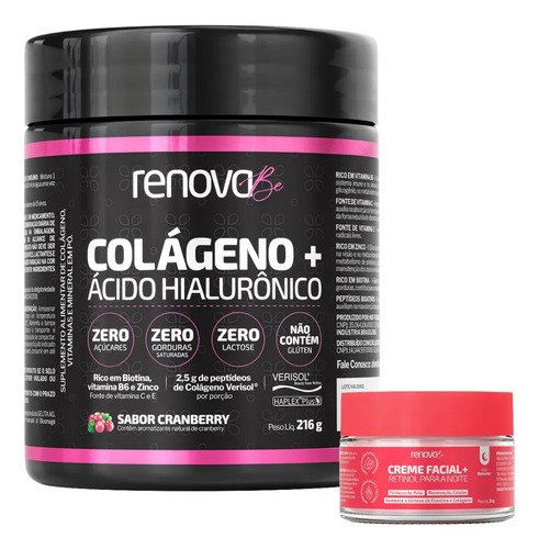 Colageno renova be com verisol e acido hialuronico cranberry