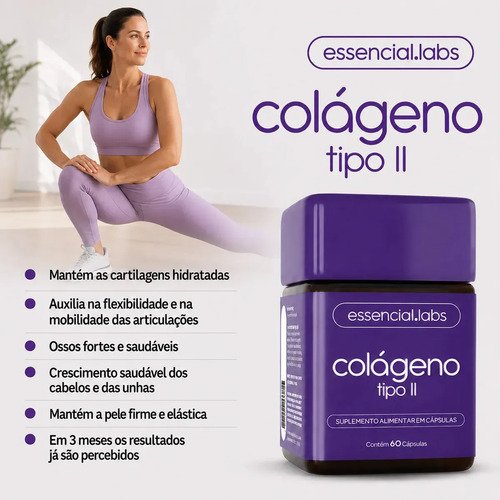 COLÁGENO TIPO 2 com 45mg - Fórmula Exclusiva para a Articulação com Máxima Concentração e Biodisponibilidade - 60 Cápsulas