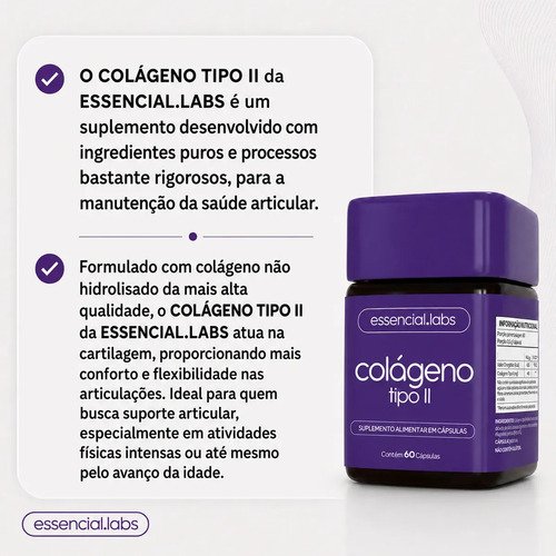 COLÁGENO TIPO 2 com 45mg - Fórmula Exclusiva para a Articulação com Máxima Concentração e Biodisponibilidade - 60 Cápsulas