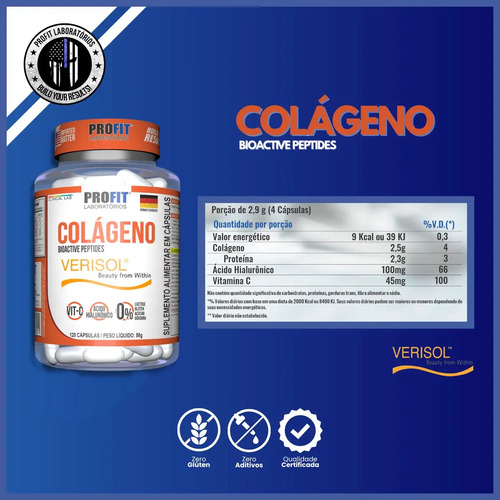 Colágeno Verisol 120 Cáps Com Ácido Hialurônico - Profit Sabor Sem sabor