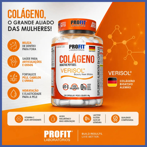 Colágeno Verisol 120 Cáps Com Ácido Hialurônico - Profit Sabor Sem sabor