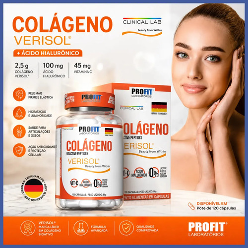 Colágeno Verisol 120 Cáps Com Ácido Hialurônico - Profit Sabor Sem sabor