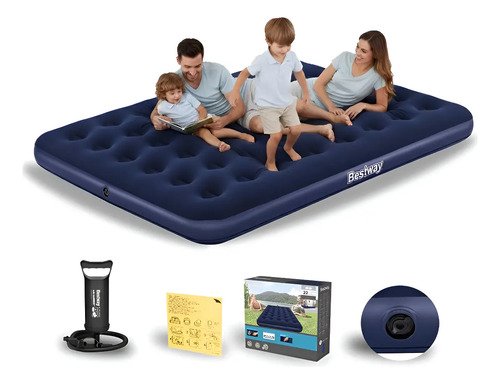 Colchao camping casal inflavel 300kg bomba de ar bestway cor