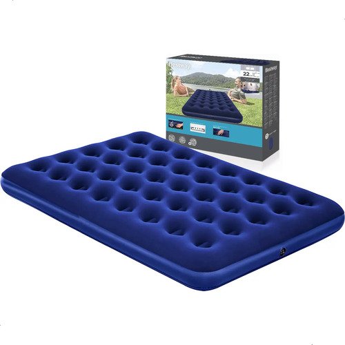 Colchão Camping Casal Inflável 300kg + Bomba De Ar Bestway Cor Azul