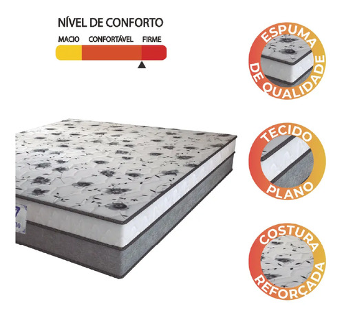Colchão Casal Espuma D33 Fort 138x188x21cm Cinza Branco Cor Cinza/branco