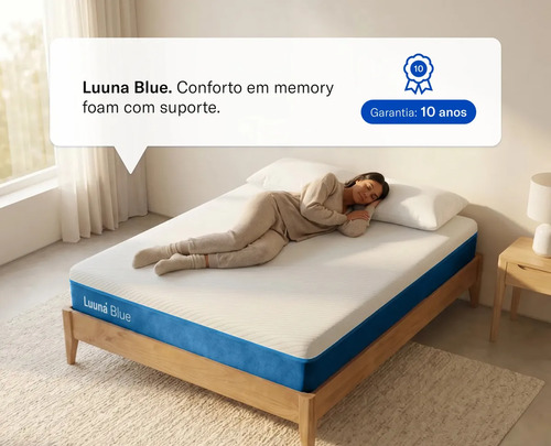 Colchão Casal Luuna Blue, Espuma 21 cm com Bloqueio de Movimento, 10 Anos de Garantia