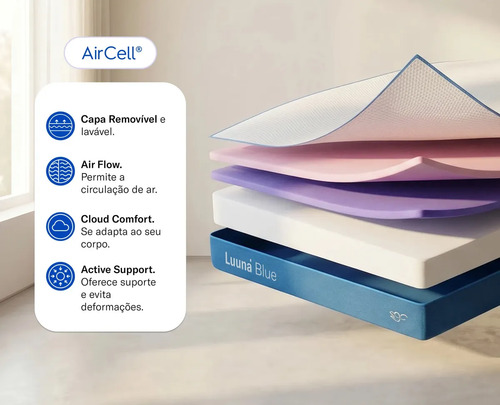 Colchão Casal Luuna Blue, Espuma 21 cm com Bloqueio de Movimento, 10 Anos de Garantia