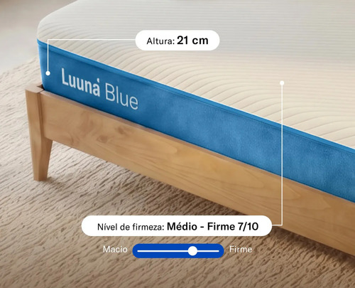 Colchão Casal Luuna Blue, Espuma 21 cm com Bloqueio de Movimento, 10 Anos de Garantia