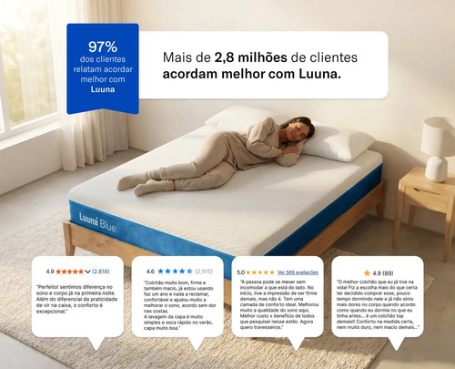 Colchão Casal Luuna Blue, Espuma 21 cm com Bloqueio de Movimento, 10 Anos de Garantia