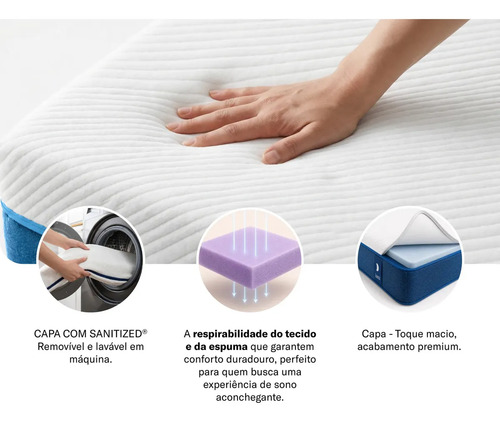 Colchão Casal Luuna Blue, Espuma 21 cm com Bloqueio de Movimento, 10 Anos de Garantia