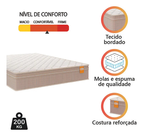 Colchão Casal Molas Qatar 138x188x22cm Bege/branco Inducol Cor Bege
