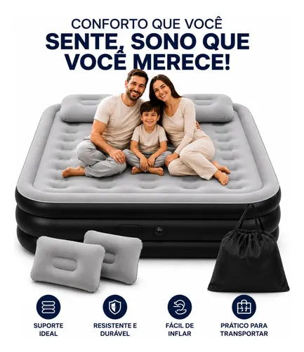 Colchão Inflável Casal Elétrico Queen Com 2 Travesseiros