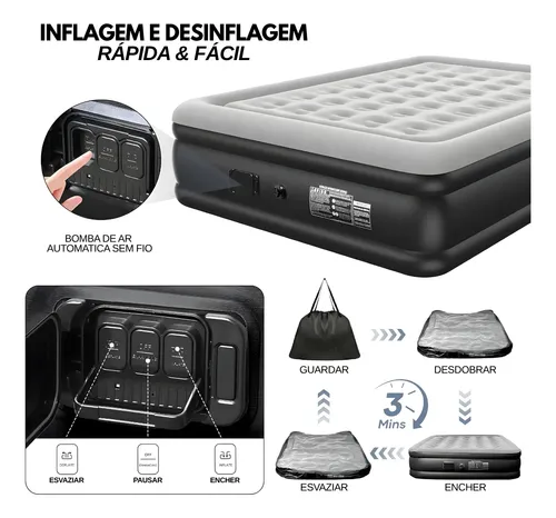 Colchão Inflável Casal Elétrico Queen Com 2 Travesseiros